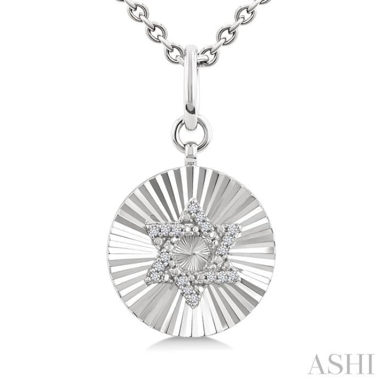 1/10 Ctw Round Fluted Medallion Single Cut Diamond Star of David Pendant With Chain in Sterling Silver