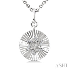 1/10 Ctw Round Fluted Medallion Single Cut Diamond Star of David Pendant With Chain in Sterling Silver