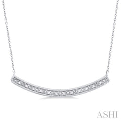 1/20 Ctw Curved Bar Round Cut Diamond Pendant With Chain in Sterling Silver