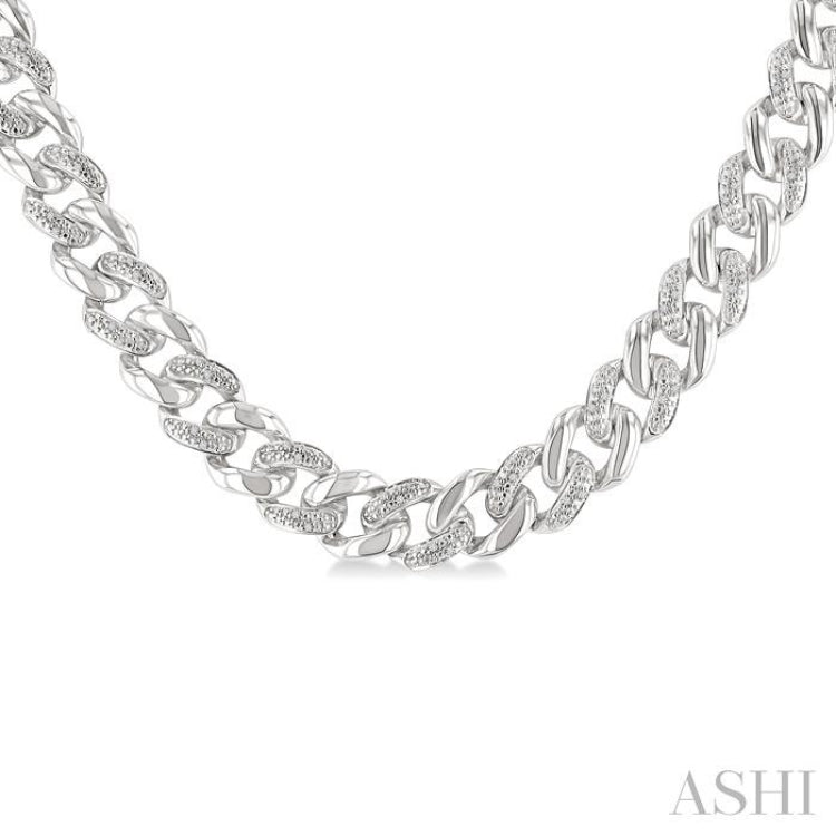 1/4 Ctw Single Cut Diamond Curb & Cuban Necklace in Sterling Silver