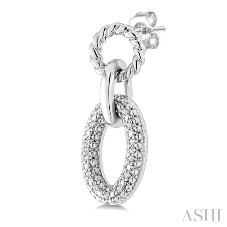 1/10 Ctw Round Cut Diamond Bold Oval Shape Rope Link Earrings in Sterling Silver