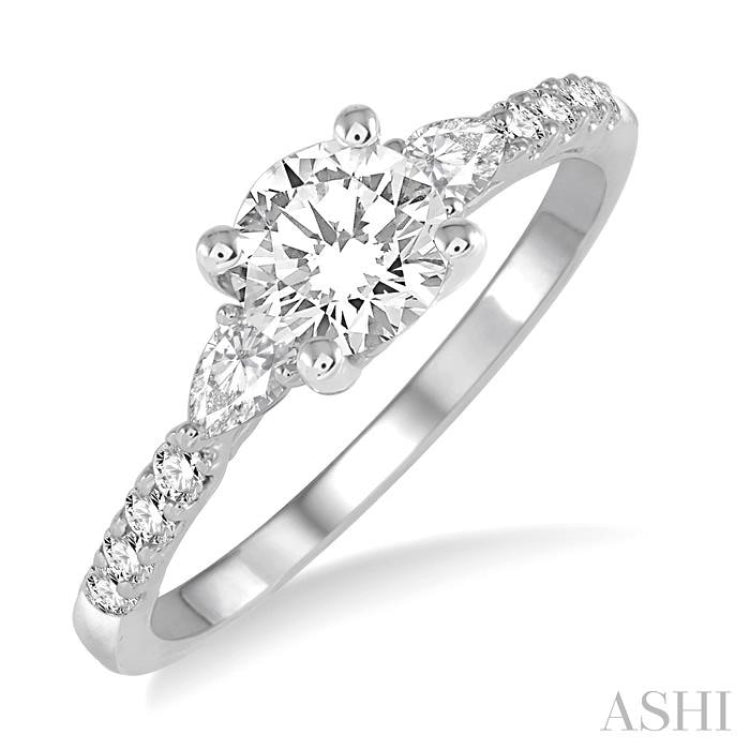 3/8 ctw Circular Shape Pear & Round Cut Diamond Semi-Mount Engagement Ring in 14K White Gold