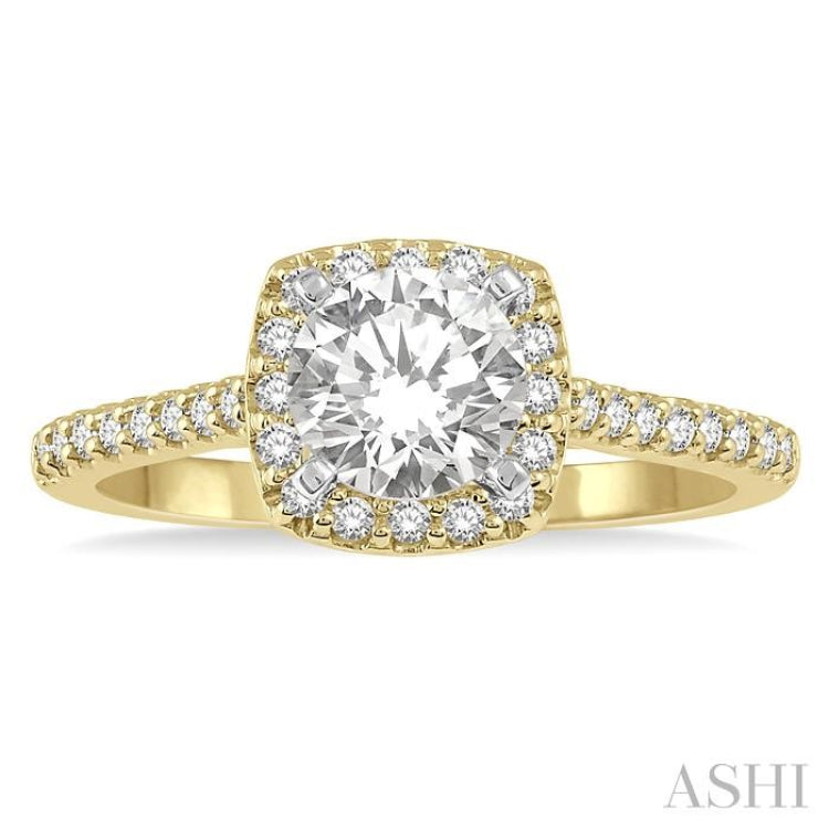 3/4 ctw Diamond Ladies Engagement Ring with 1/2 Ct Round Cut Center Stone in 14K Yellow and White Gold