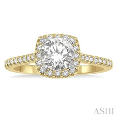 3/4 ctw Diamond Ladies Engagement Ring with 1/2 Ct Round Cut Center Stone in 14K Yellow and White Gold