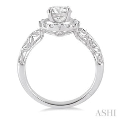 5/8 ctw Diamond Engagement Ring with 3/8 ct Round Cut Center Stone in 14K White Gold