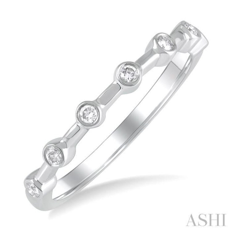 1/10 Ctw Bezel Set Round Cut Diamond Stackable Wedding Band in 14K White Gold