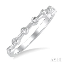 1/10 Ctw Bezel Set Round Cut Diamond Stackable Wedding Band in 14K White Gold