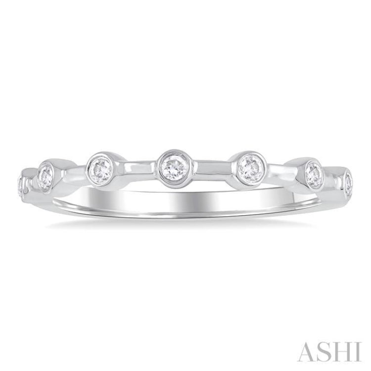 1/10 Ctw Bezel Set Round Cut Diamond Stackable Wedding Band in 14K White Gold