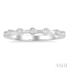 1/10 Ctw Bezel Set Round Cut Diamond Stackable Wedding Band in 14K White Gold