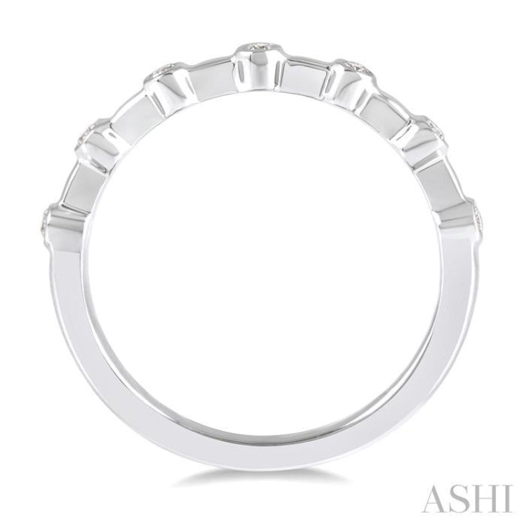 1/10 Ctw Bezel Set Round Cut Diamond Stackable Wedding Band in 14K White Gold