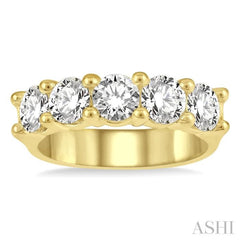 2 Ctw 5 Stone Round Cut Diamond Wedding Band in 14K Yellow Gold