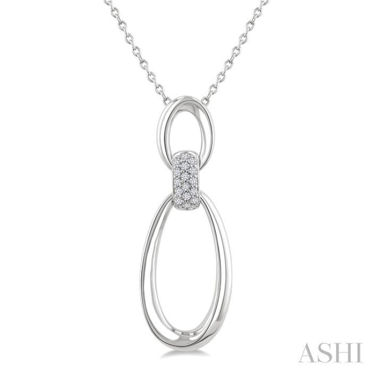 1/10 Ctw Open Window Oval Shape Link Single Cut Diamond Fashion Pendant With Chain in Sterling Silver