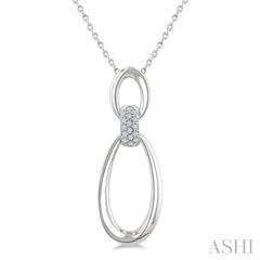 1/10 Ctw Open Window Oval Shape Link Single Cut Diamond Fashion Pendant With Chain in Sterling Silver