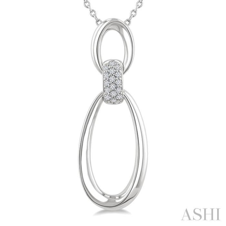 1/10 Ctw Open Window Oval Shape Link Single Cut Diamond Fashion Pendant With Chain in Sterling Silver