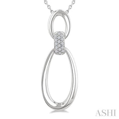 1/10 Ctw Open Window Oval Shape Link Single Cut Diamond Fashion Pendant With Chain in Sterling Silver