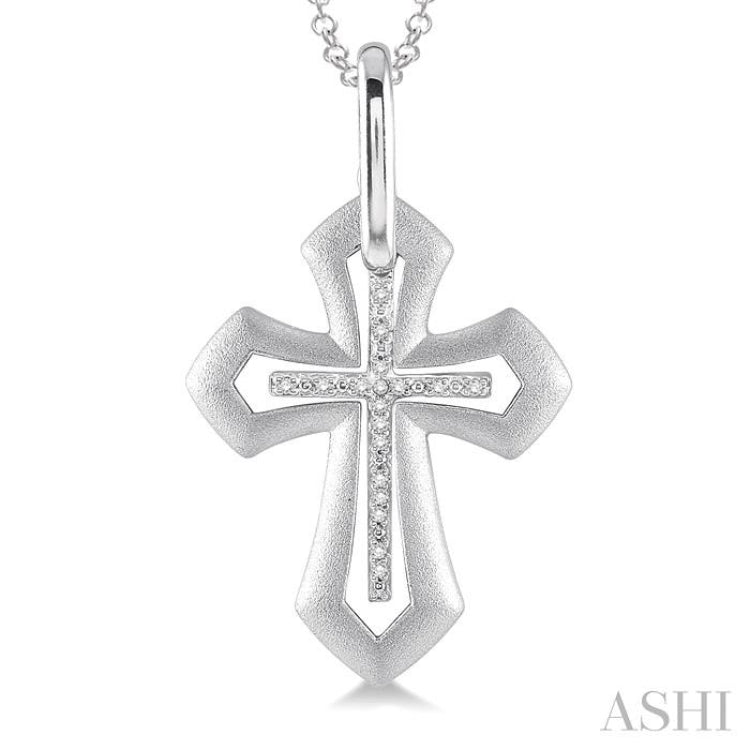 1/20 Ctw Single Cut Diamond Cross Pendant in Sterling Silver with Chain