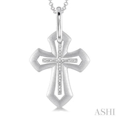 1/20 Ctw Single Cut Diamond Cross Pendant in Sterling Silver with Chain