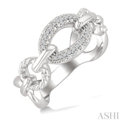 1/10 Ctw Single Cut Diamond Oval Shape Rope Link Ring in Sterling Silver