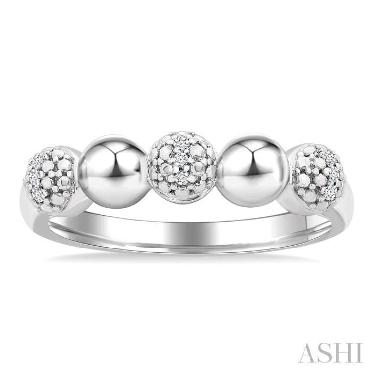 1/20 Ctw Bold Bead Design Round Cut Diamond Fashion Ring in Sterling Silver