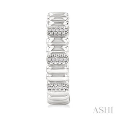 1/10 Ctw Wide Ribbed Plain Polished and Round Cut Diamond Bold Fashion Hoop Earrings in Sterling Silver