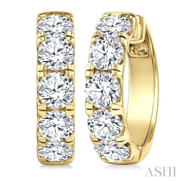 5 Ctw Round Cut Diamond Hoop Earrings in 14K Yellow gold