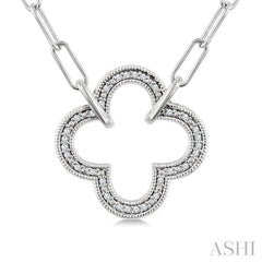 1/10 Ctw Single Cut Diamond Clover Pendant With Paperclip Chain in Sterling Silver