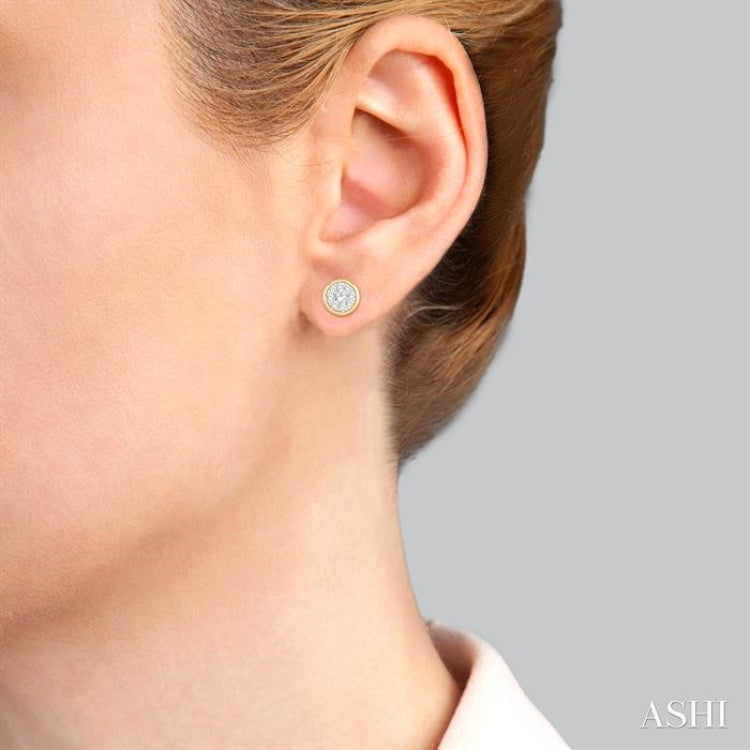 1/3 Ctw Lovebright Round Cut Diamond Bezel Stud Earrings in 14K Yellow and White Gold