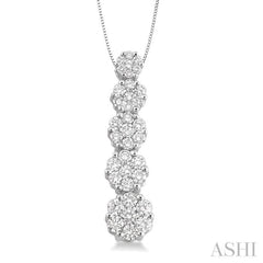 1 Ctw Journey Diamond Pendant in 14K White Gold with Chain