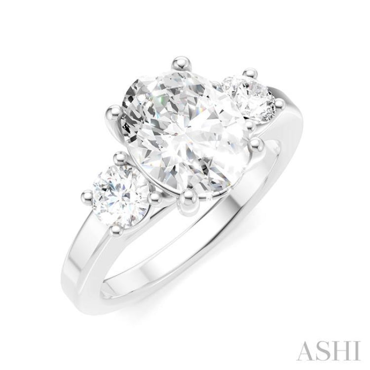 1/2 Ctw Tri-Mount Past, Present and Future Oval Shape Center Round Cut Diamond Semi Mount Engagement Ring in 14K White Gold