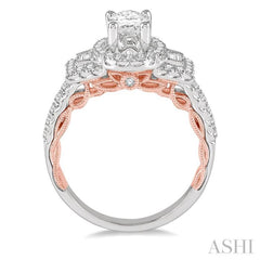 1/2 Ctw Oval Semi Mount Baguette & Round Cut Diamond Ring in 14K White and Rose Gold