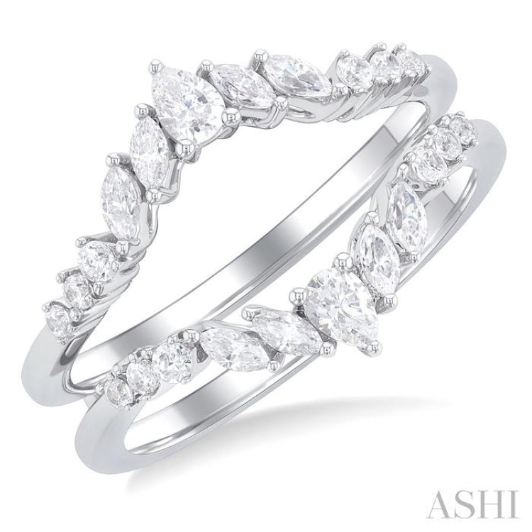 1/2 Ctw Chevron Pear, Marquise and Round Cut Diamond Insert Ring in 14K White Gold