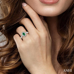6x4 MM Oval Cut Emerald and 1/5 Ctw Round Cut Diamond Ring in 14K White Gold