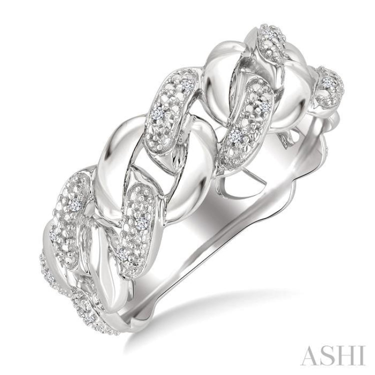 1/20 Ctw Single Cut Diamond Curb & Cuban Ring in Sterling Silver