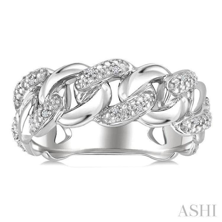 1/20 Ctw Round Cut Diamond Curb & Cuban Ring in Sterling Silver