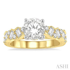 1/2 Ctw Circular Shape Scatter Baguette and Round Cut Diamond Semi Mount Engagement Ring in 14K Yellow and White Gold