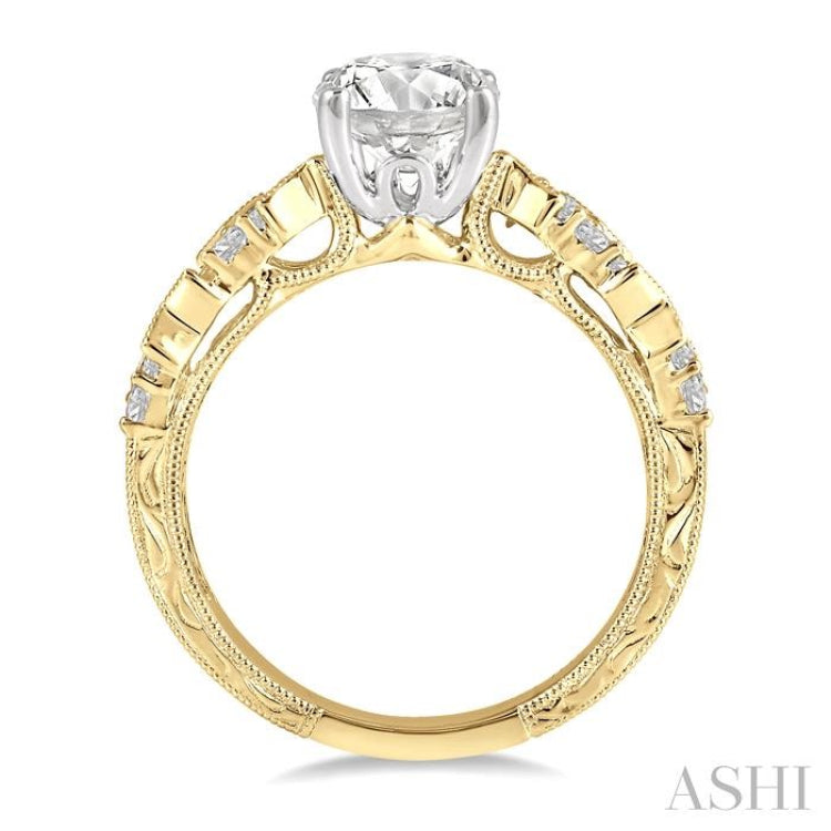 1/2 Ctw Circular Shape Scatter Baguette and Round Cut Diamond Semi Mount Engagement Ring in 14K Yellow and White Gold