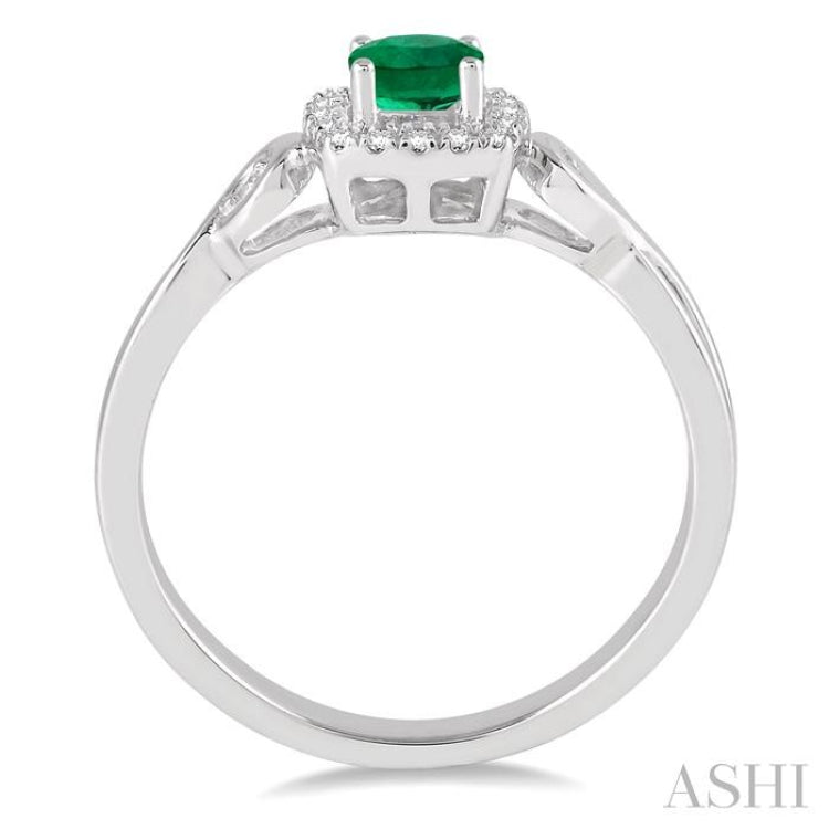 4x4 MM Cushion Shape Emerald and 1/10 Ctw Round Cut Diamond Ring in 10K White Gold