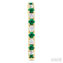 1.80 MM Round Shape Emerald and 1/4 Ctw Round Cut Diamond Precious Hoop Earrings in 10K Yellow Gold