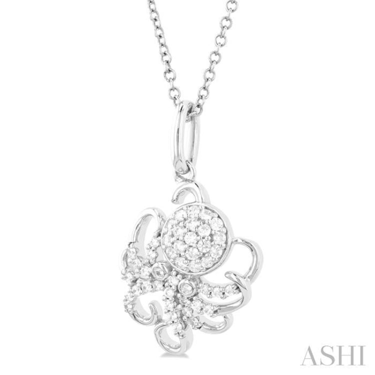 1/5 Ctw Petite Octopus Round Cut Diamond Fashion Pendant With Chain in 10K White Gold