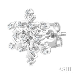 1/10 Ctw Petite Snowflake Round Cut Diamond Fashion Stud Earrings in 10K White Gold