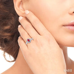 6x4 MM Oval Cut Ruby and 1/6 Ctw Round Cut Diamond Ring in 14K White Gold