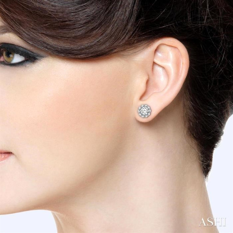 2 Ctw Round Cut Diamond Earrings Jacket in 14K White Gold