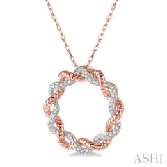 1/6 Ctw Entwined Round Cut Diamond Two Tone Fashion Pendant With Chain in 10K Rose Gold