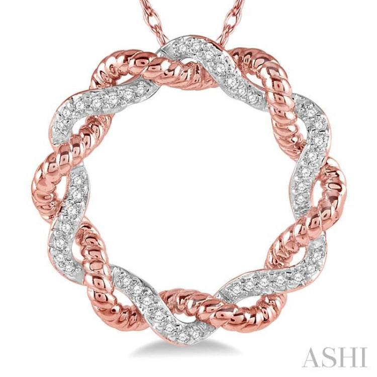 1/6 Ctw Entwined Round Cut Diamond Two Tone Fashion Pendant With Chain in 10K Rose Gold
