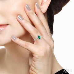 6X4 MM Oval Shape Emerald and 1/5 Ctw Round Cut Diamond Precious Ring in 10K White Gold