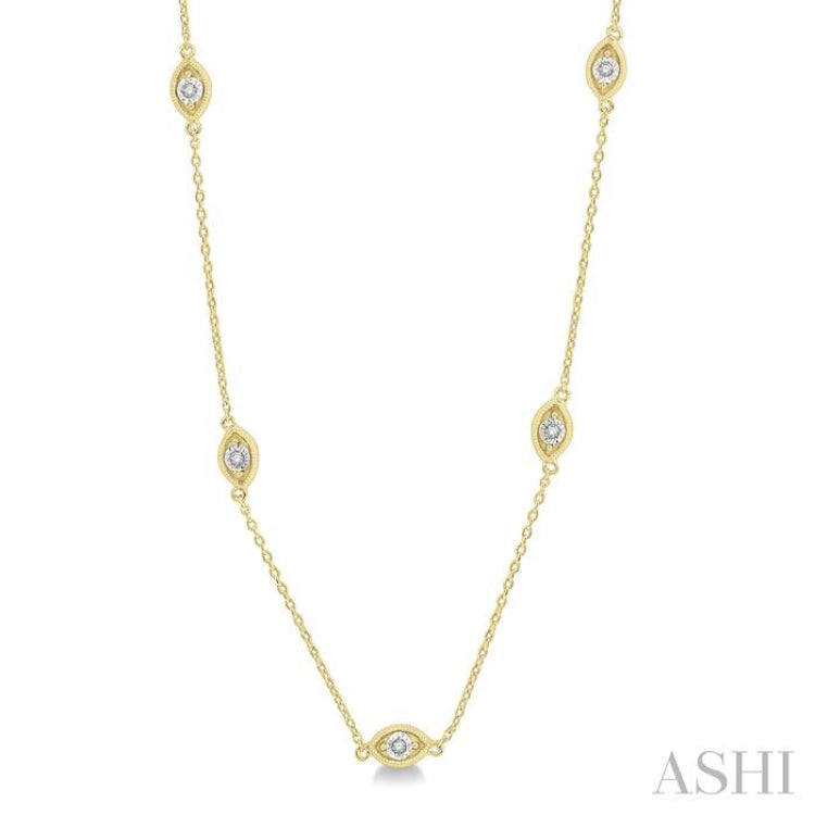 1/10 Ctw Marquise Mount Round Cut Diamond Station Necklace in 10K Yellow Gold