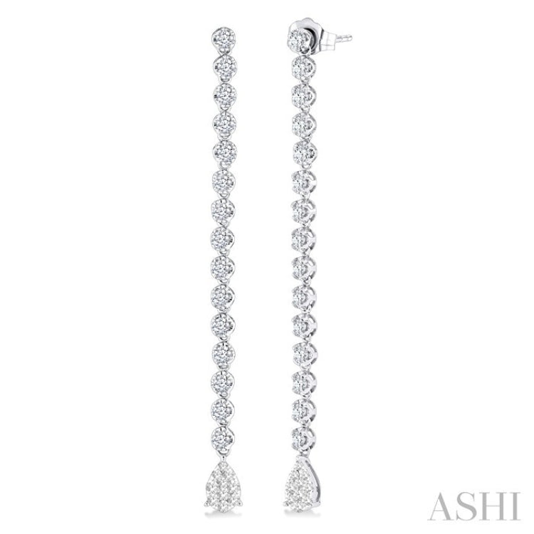 1 1/4 Ctw Lovebright Pear Shape Dangle Tip Round Cut Diamond Fashion Long Earrings in 14K White Gold