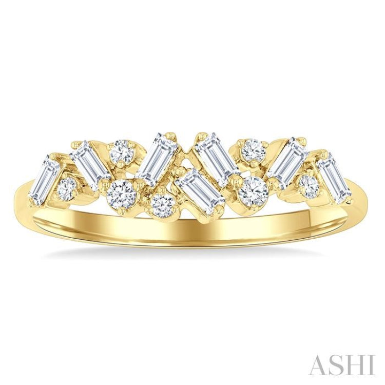 1/3 Ctw Scatter Baguette and Round Cut Diamond Stackable Fashion Band in 10K Yellow Gold