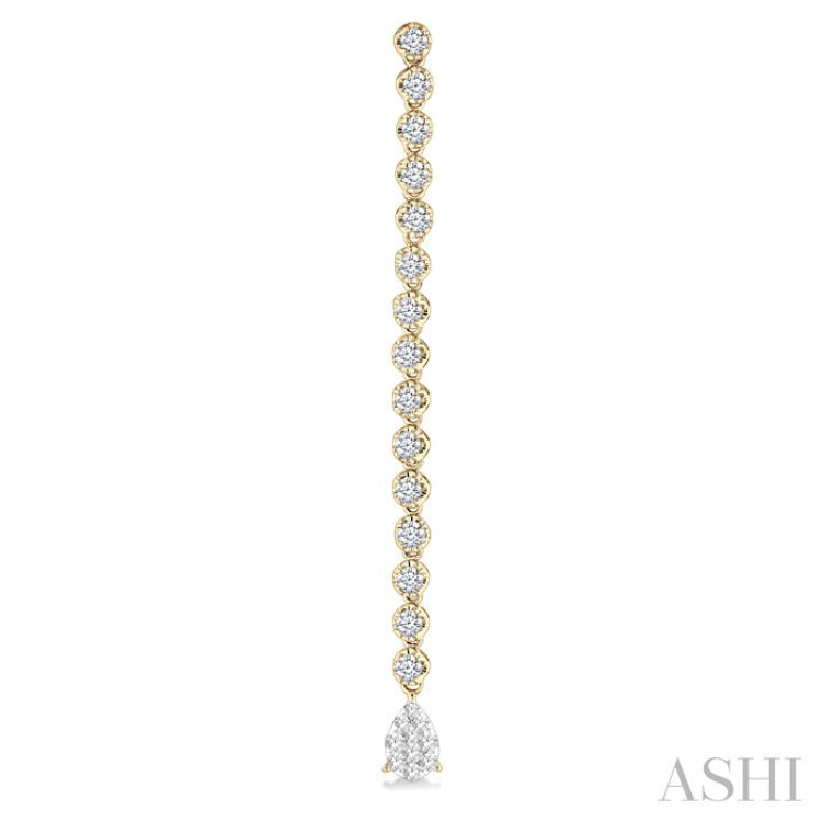 1 1/4 Ctw Lovebright Pear Shape Dangle Tip Round Cut Diamond Fashion Long Earrings in 14K Yellow and White Gold