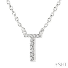 1/20 Ctw Initial 'T' Round Cut Diamond Pendant With Chain in 10K White Gold
